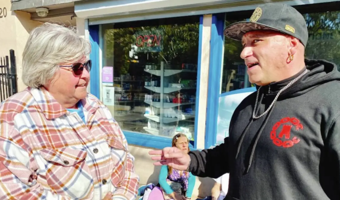 Sherry McMillan with Jimmy Sarasin of SOLID Outreach Society. TIMES COLONIST