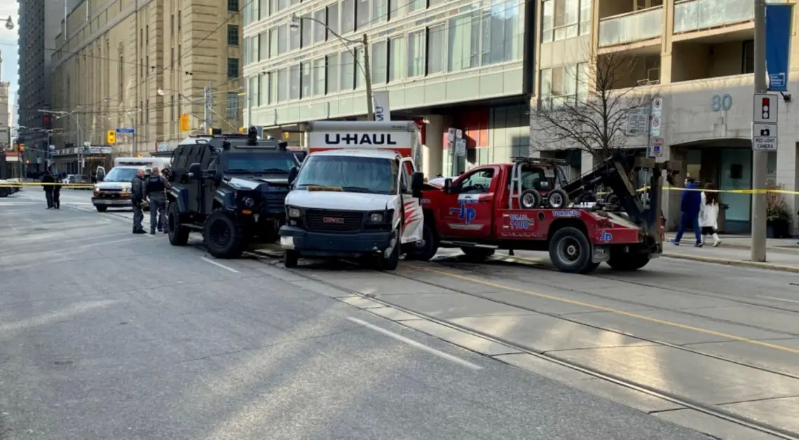 A panel truck is shown in downtown Toronto following a pursuit on Wednesday afternoon. (Francis Gibbs)