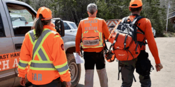 Search and rescue teams on site at the Lansdowne Station RCMP command centre on Monday, May 5, 2025. (Jeorge Sadi/CBC)