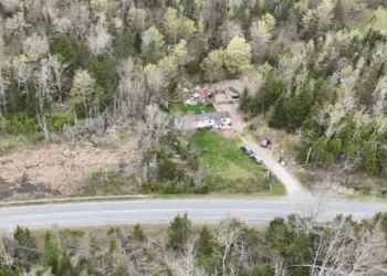 A drone photo of Lilly and Jack Sullivan's house in Lansdowne Station, N.S. (Tyson Koschik/CBC)