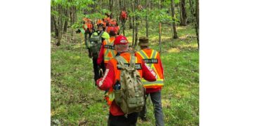 Photo of police search team in Napanee, Ontario, during missing person case.