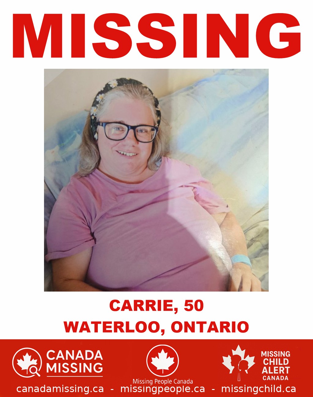 Photo of missing woman Carrie, 50, from Waterloo, Ontario.