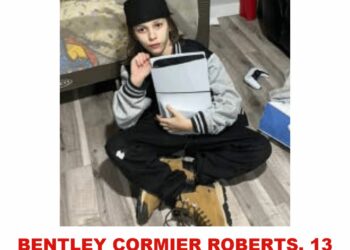 Photo of missing boy Bentley Cormier Roberts, age 13, from Moncton, New Brunswick.