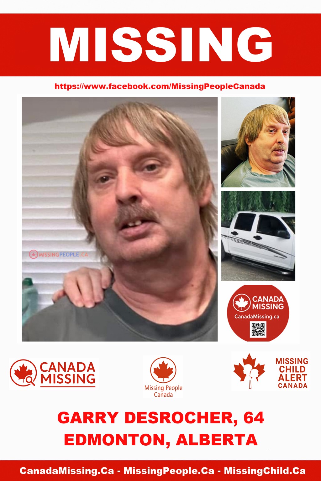 Photo of missing man Garry Desrocher, age 64, from Edmonton, Alberta