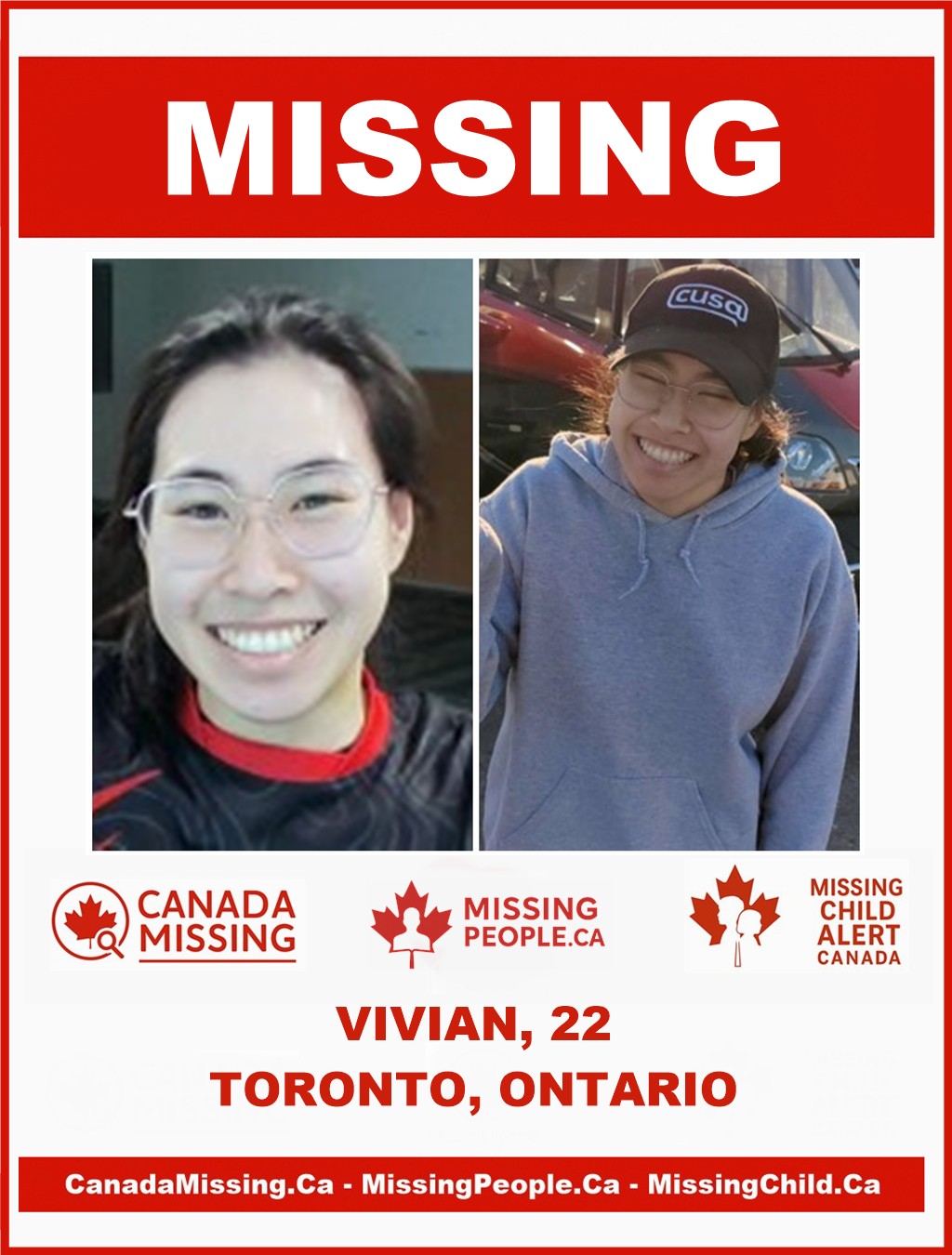 Photo of missing person Vivian, 22, from Toronto, Ontario, last seen October 25, 2025.
