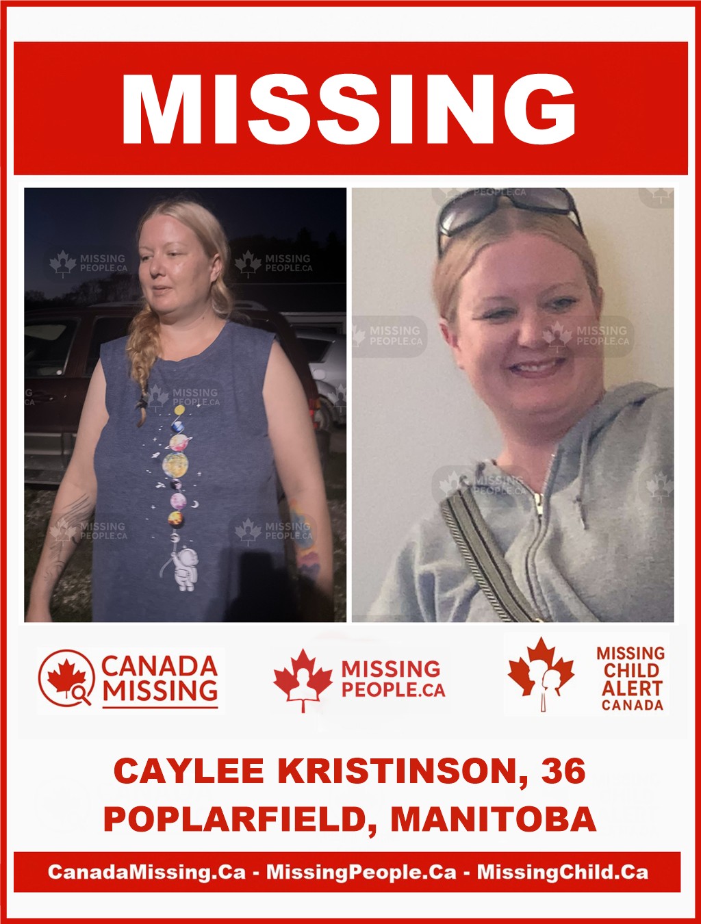 Photo of missing woman Caylee Kristinson, age 36, from Poplarfield, Manitoba
