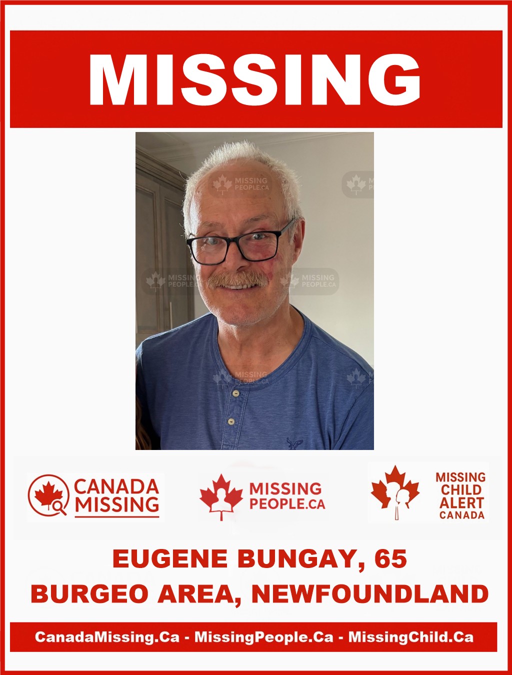 Photo of missing man Eugene Bungay, age 65, from Burgeo, Newfoundland