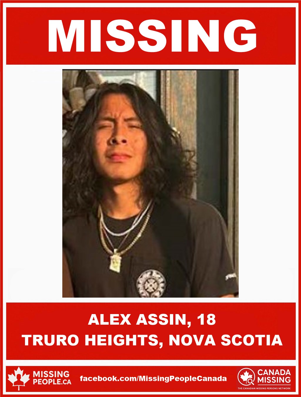 Photo of missing man Alex Assin, 18, from Truro Heights, Nova Scotia.