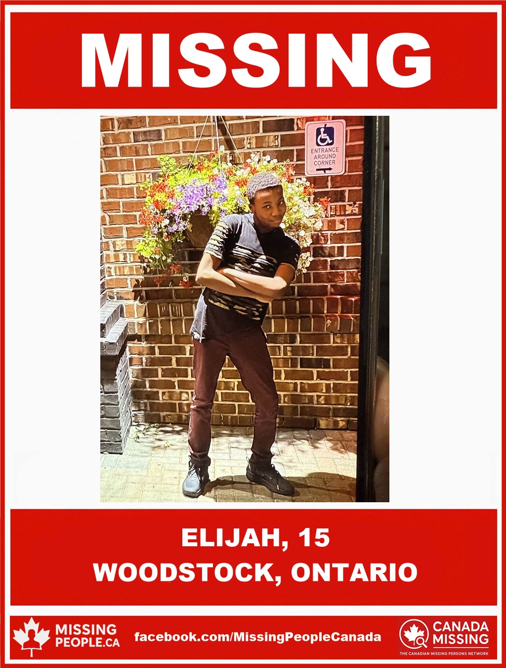 Photo of missing boy Elijah, 15, from Woodstock, Ontario.