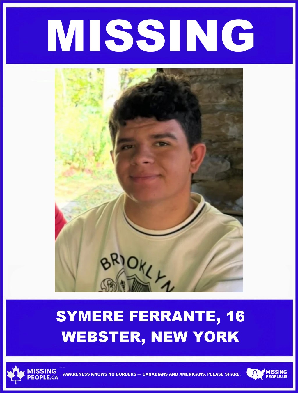 Photo of missing boy Symere Ferrante, age 16, from Webster, New York