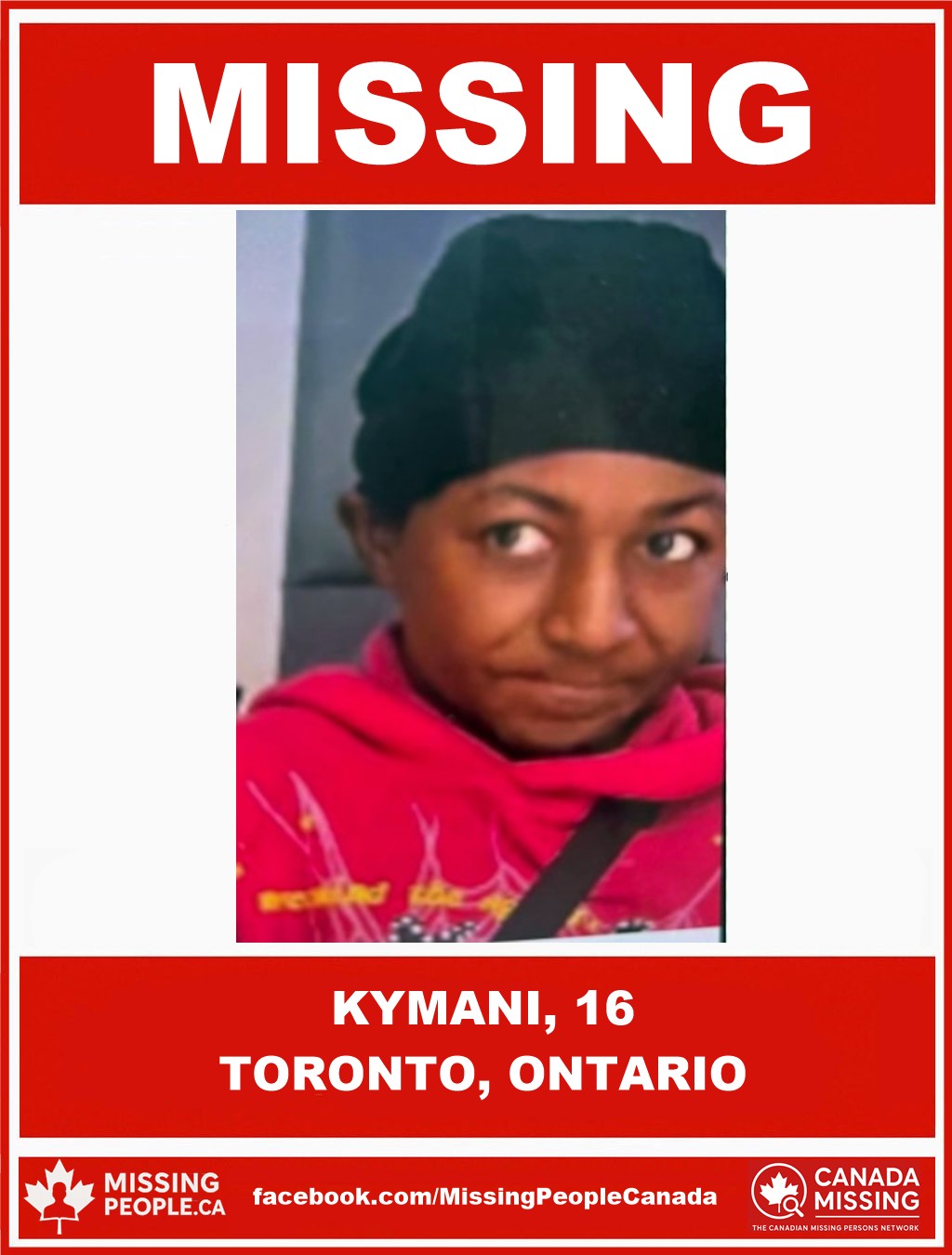 Photo of missing youth Kymani, age 16, from Toronto, Ontario.