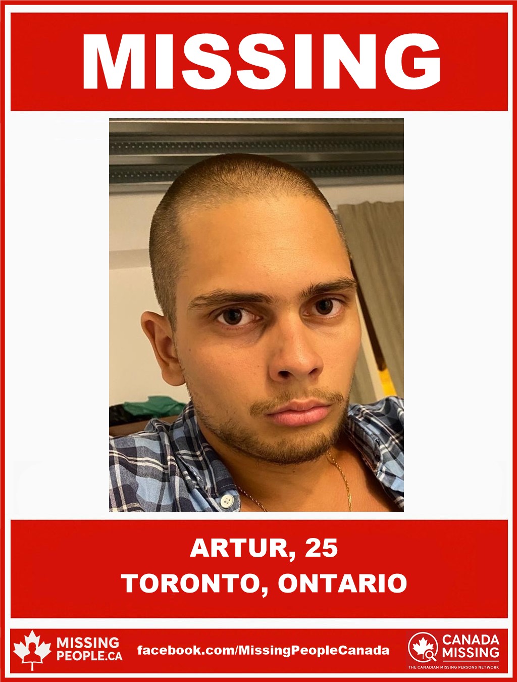 Photo of missing person Artur, 25, from Toronto, last spoken to March 22, 2025.