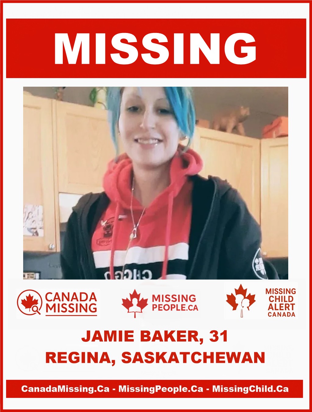 Photo of missing woman Jamie Baker, 31, from Regina, Saskatchewan, last seen March 14, 2024.