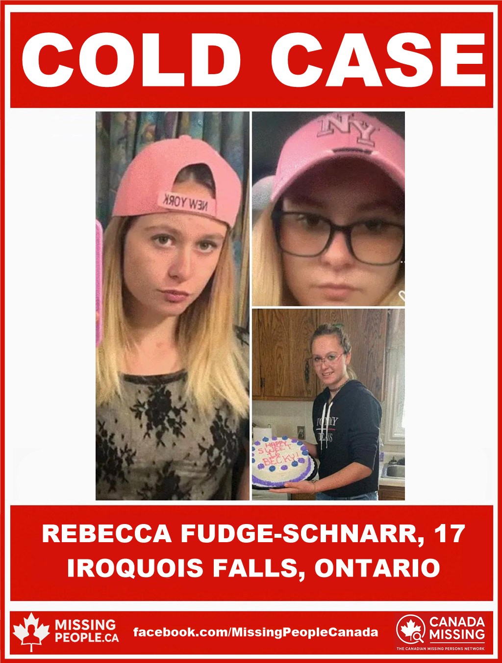 Photo of missing girl Rebecca “Becky” Fudge-Schnarr, 17, from Iroquois Falls, Ontario.