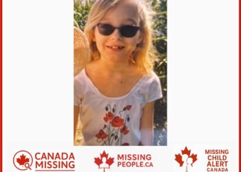 Photo of missing 10-year-old girl Eliza from Peterborough, Ontario, last seen October 23, 2025, entering Jackson Park off Fairbairn Street.