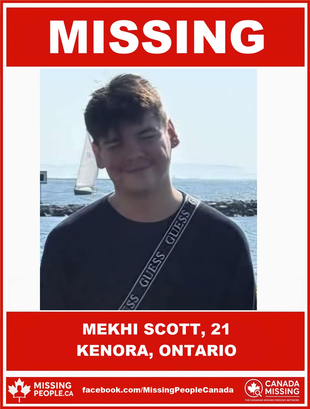Photo of missing man Mekhi Scott, 21, from Kenora, Ontario.