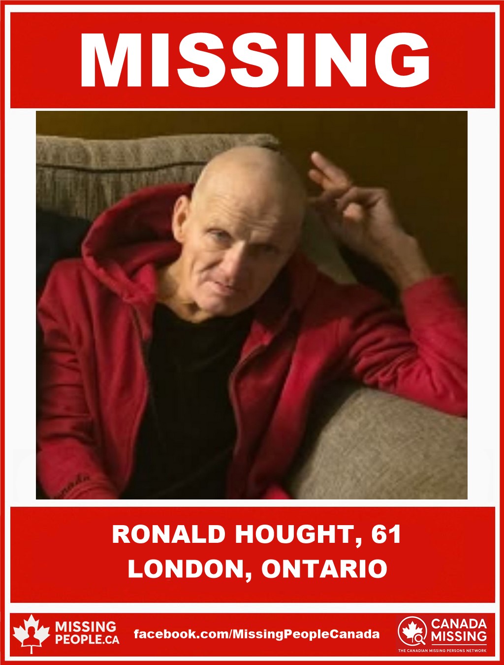 Photo of missing man Ronald Hought, age 61, from London, Ontario.