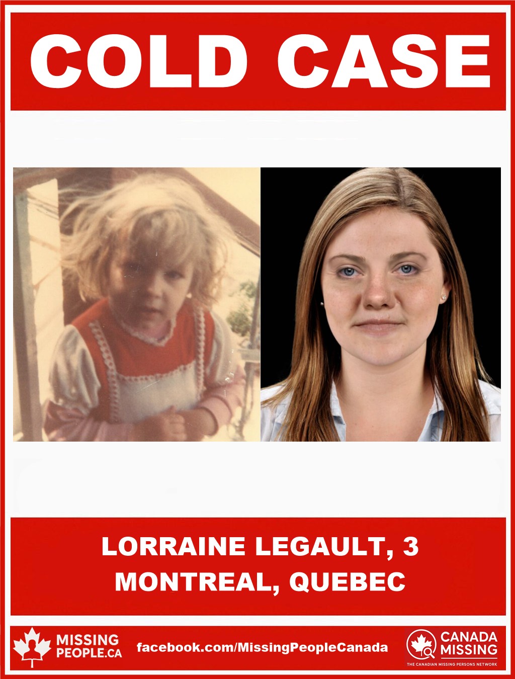 Photo of missing girl Lorraine Legault, age 3, from Montreal, Quebec, last seen June 25, 1979.
