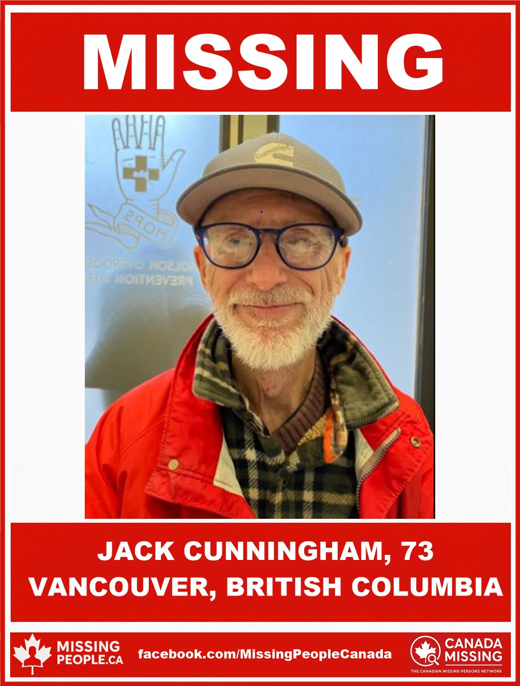 Photo of missing man Jack Cunningham, age 73, from Vancouver, British Columbia.