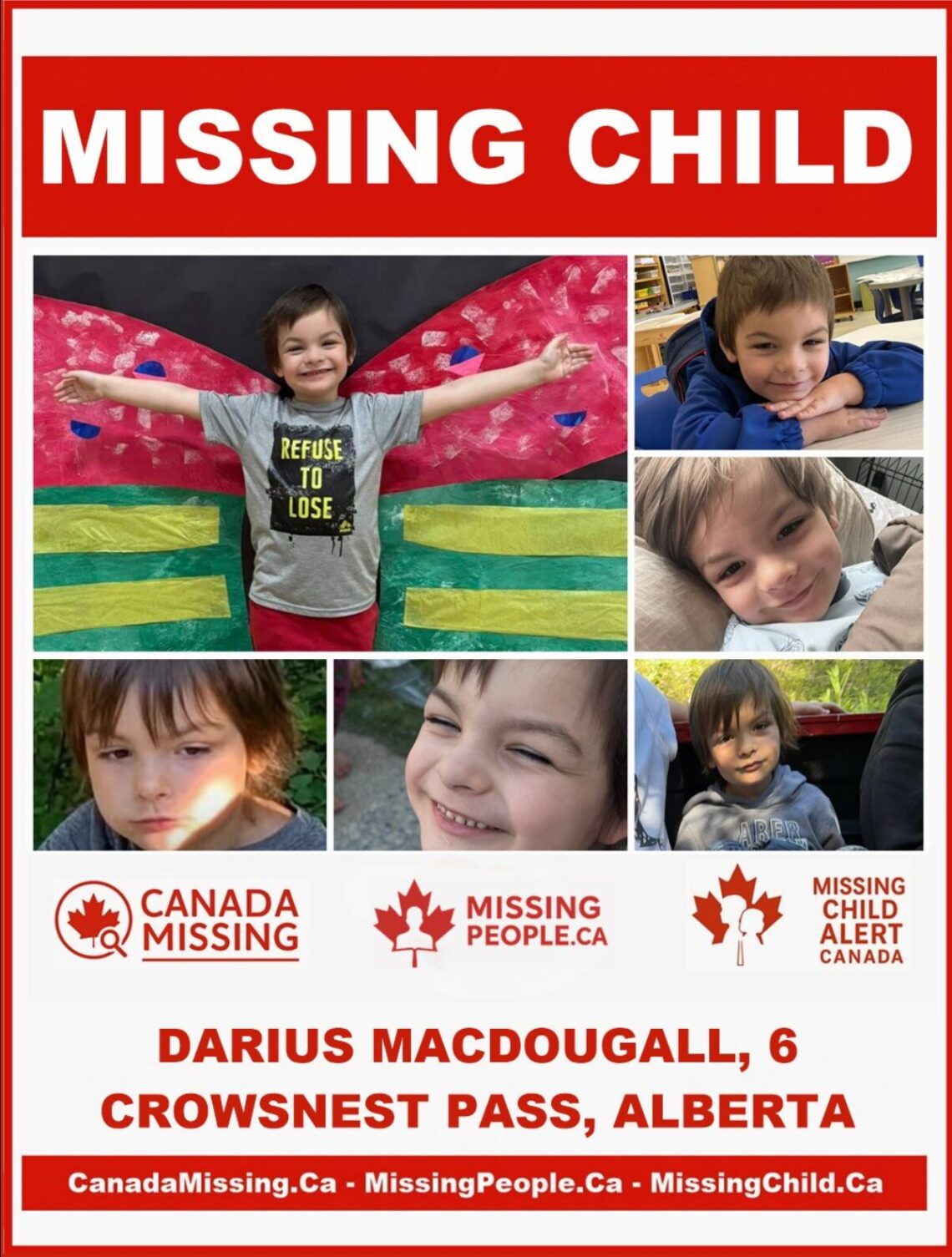 Photo of missing child Darius Macdougall, age 6, from Lethbridge, Alberta