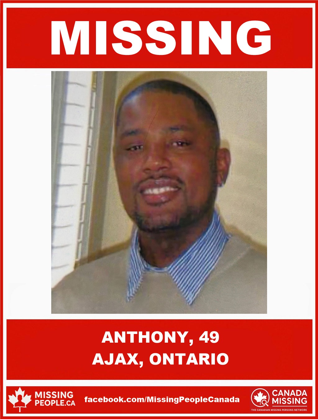 Photo of missing man Anthony, 49, from Ajax, Ontario.