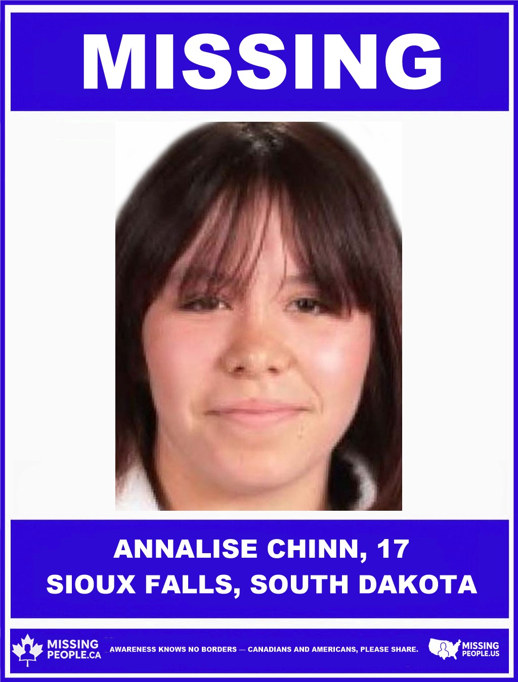 Photo of missing girl Annalise Chinn, age 17, from Sioux Falls, South Dakota