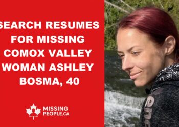 Ashley Bosma, 40, missing from Comox Lake area since October 14, 2025 – search has resumed.