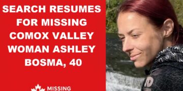 Ashley Bosma, 40, missing from Comox Lake area since October 14, 2025 – search has resumed.