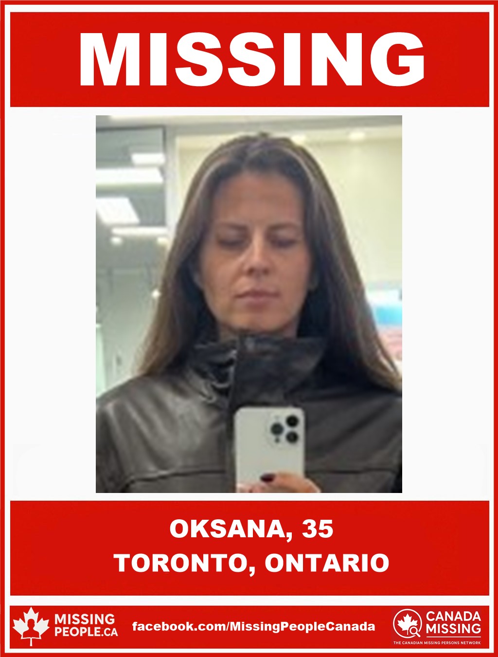 Photo of missing person Oksana, age 35, from Toronto, Ontario.