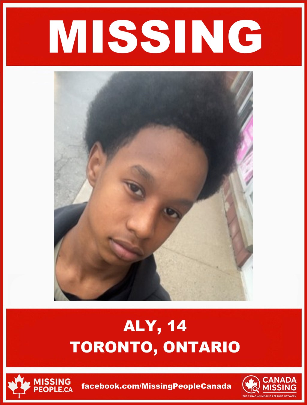 Photo of missing youth Aly, age 14, from Toronto, Ontario.
