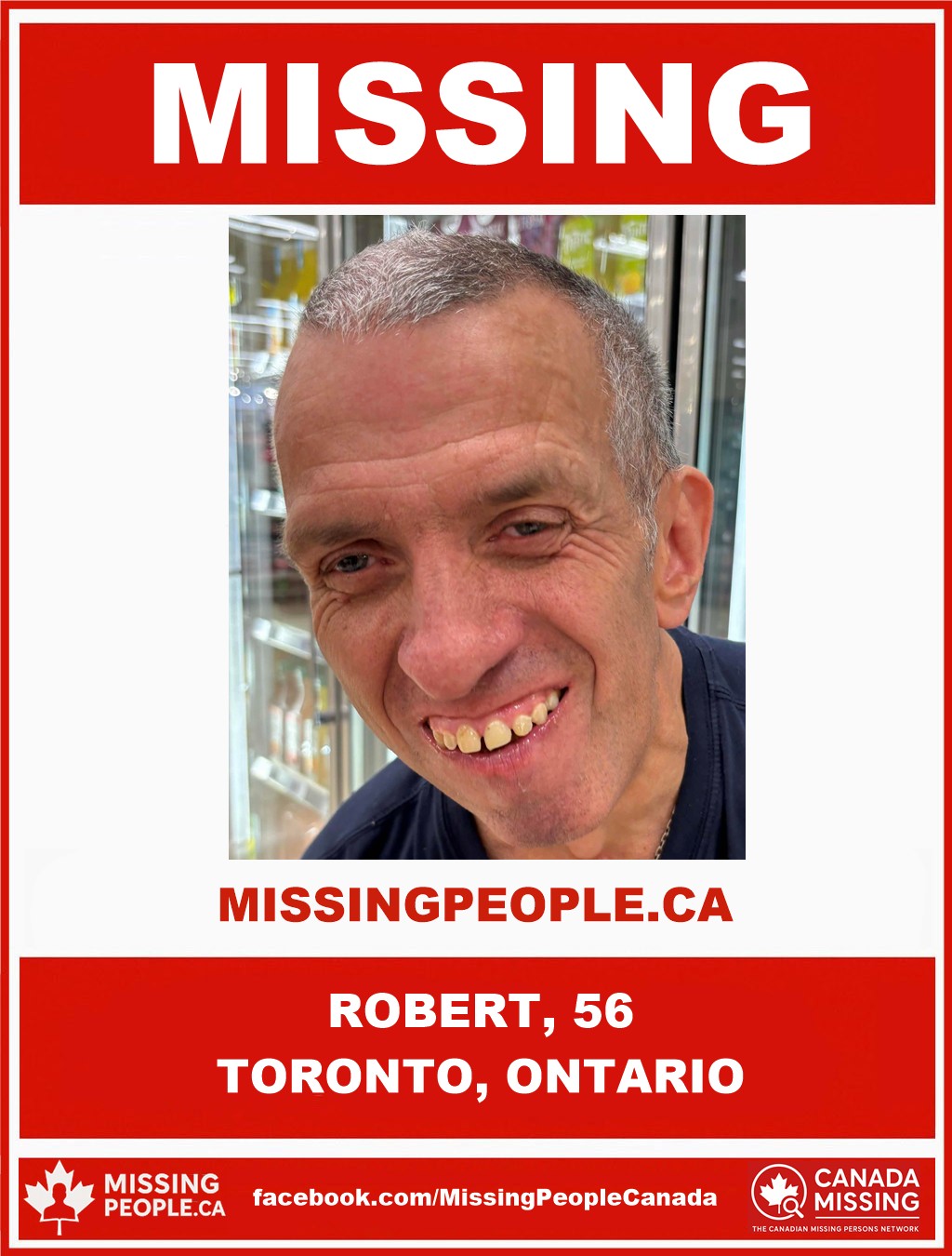 Photo of missing person Robert, age 56, from Toronto, Ontario.