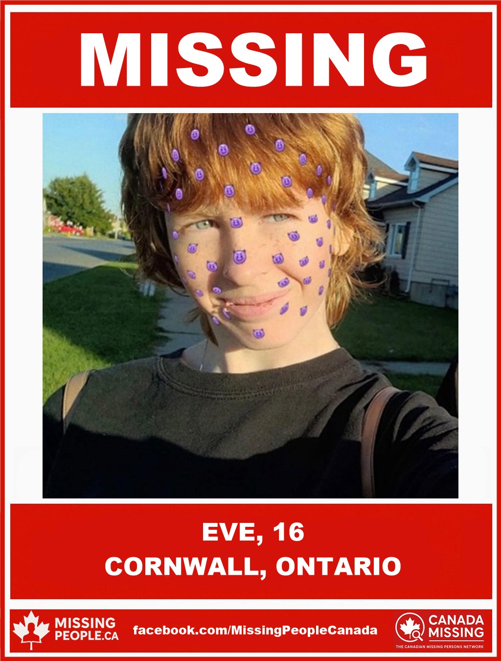 Photo of missing girl Eve, age 16, from Cornwall, Ontario.