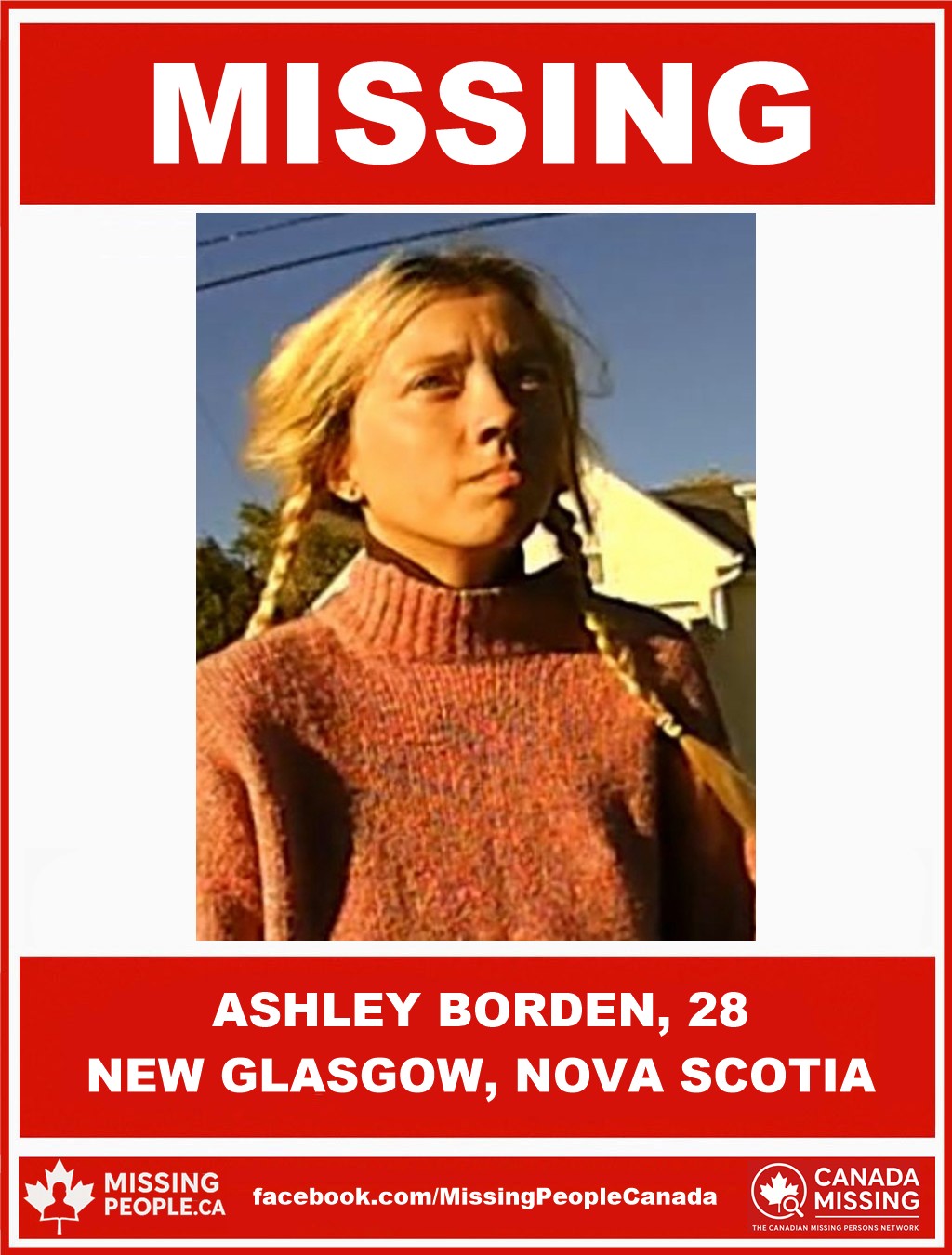 Photo of missing woman Ashley Borden, age 28, from New Glasgow, Nova Scotia.