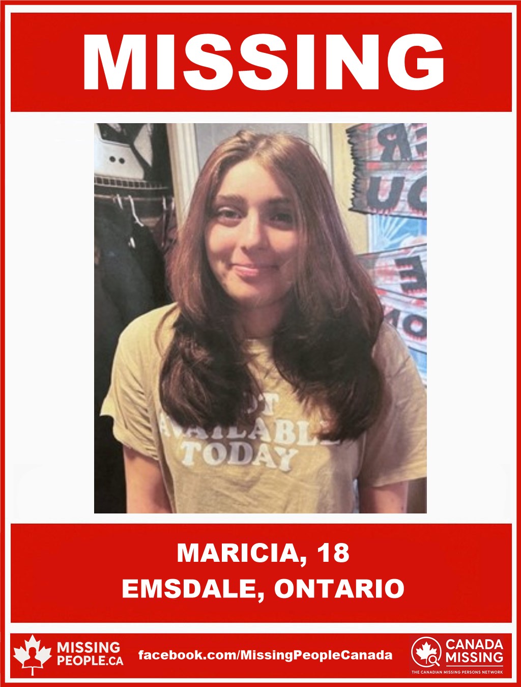 Photo of missing woman Maricia, 18, from Emsdale, Ontario.