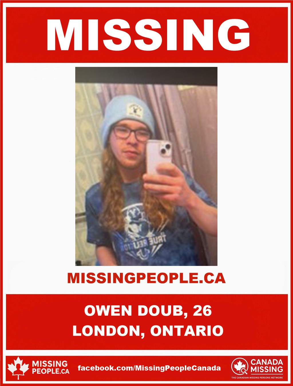 Photo of missing man Owen Doub, age 26, from London, Ontario.