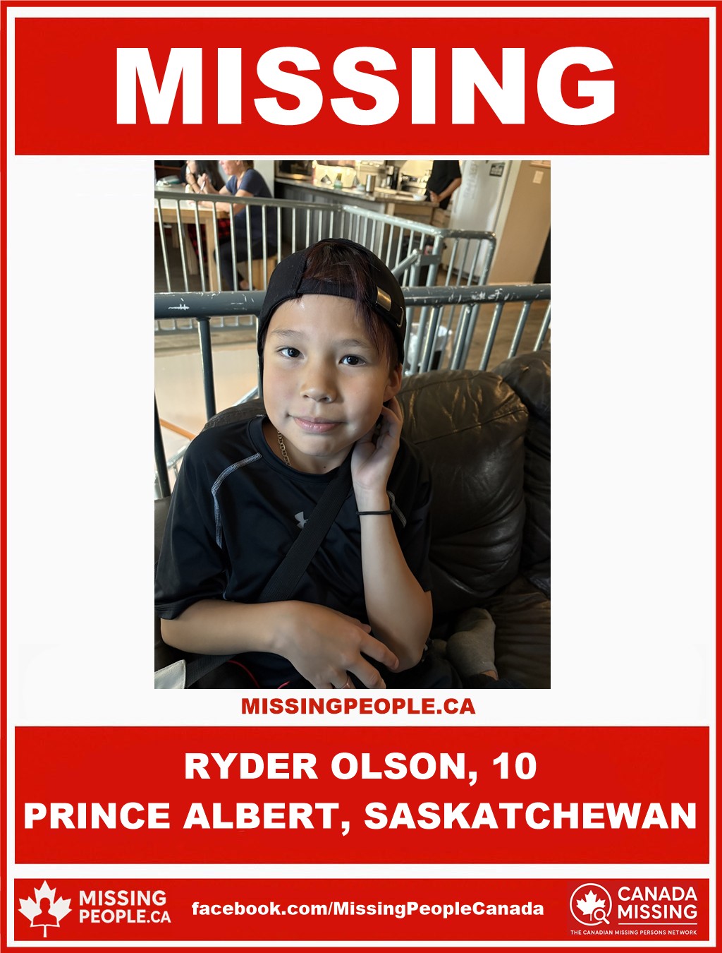 Photo of missing boy Ryder Olson, 10, from Prince Albert, Saskatchewan.