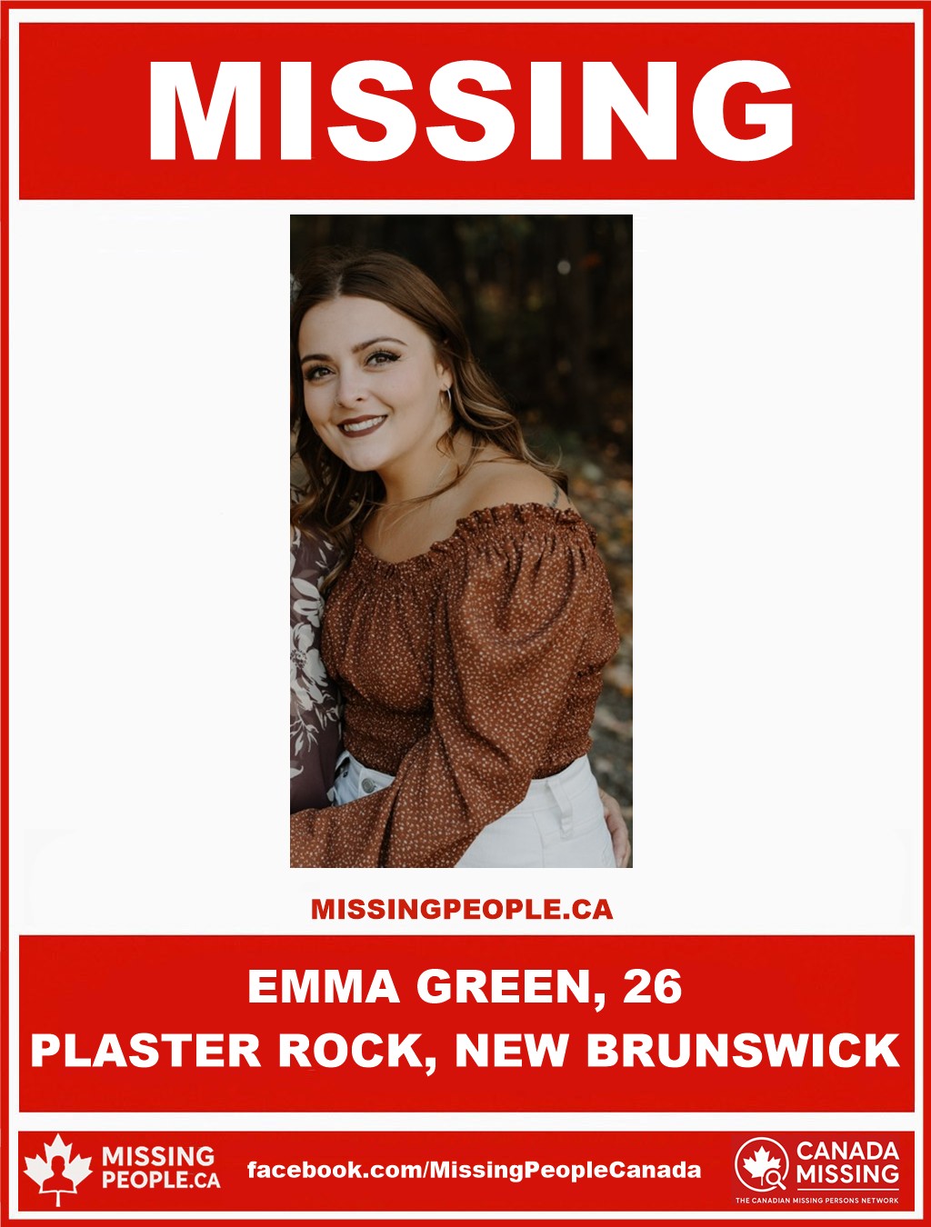 Photo of missing woman Emma Green, age 26, from Plaster Rock, New Brunswick.