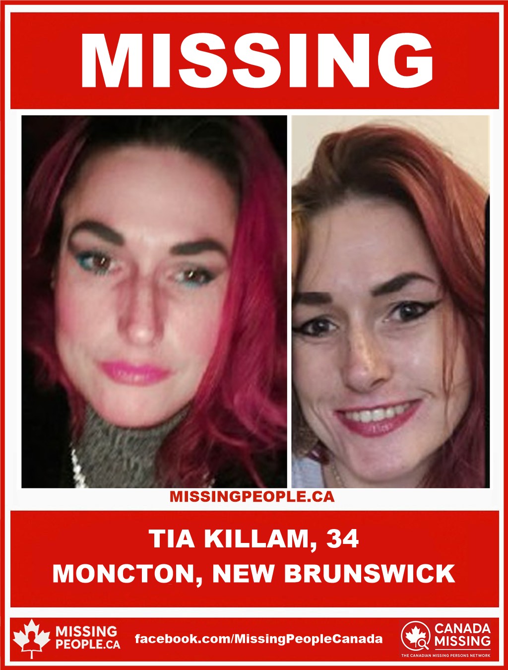 Photo of missing woman Tia Killam, age 34, from Moncton, New Brunswick.