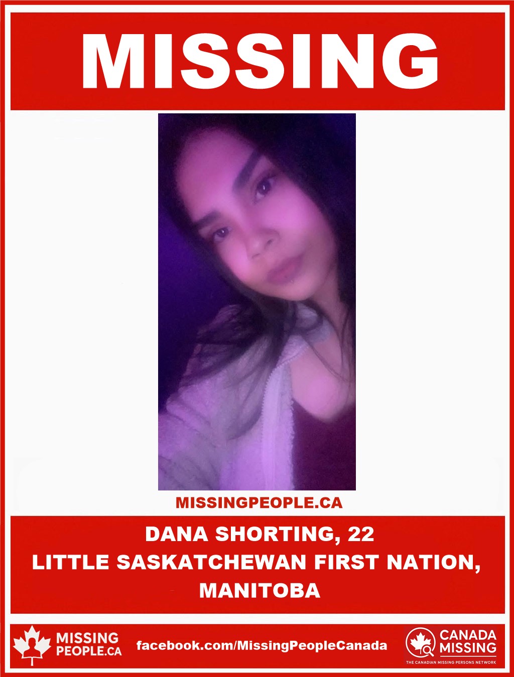 Photo of missing woman Dana Shorting, 22, from Little Saskatchewan First Nation, Manitoba.
