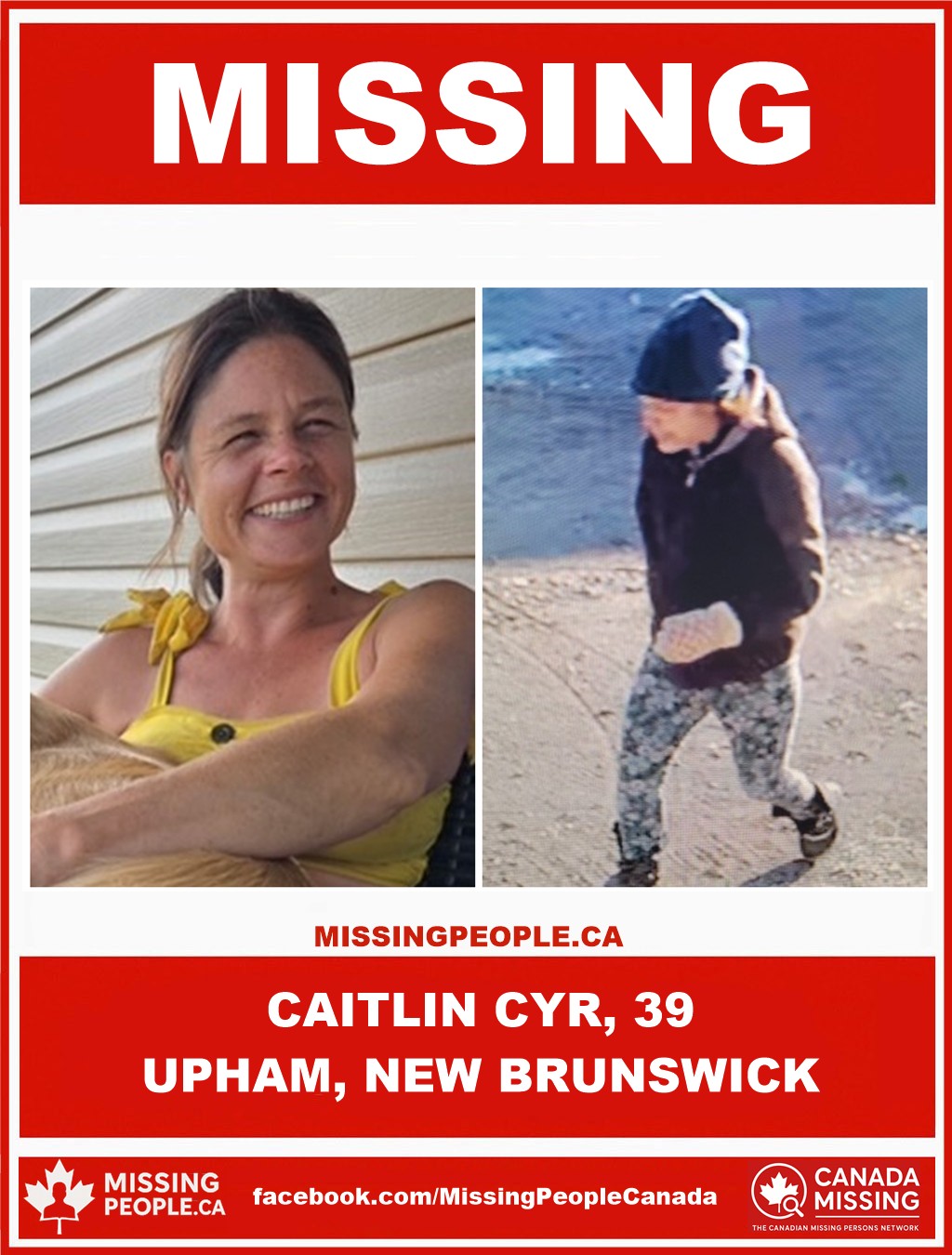 Photo of missing woman Caitlin Cyr, age 39, from Upham, New Brunswick.