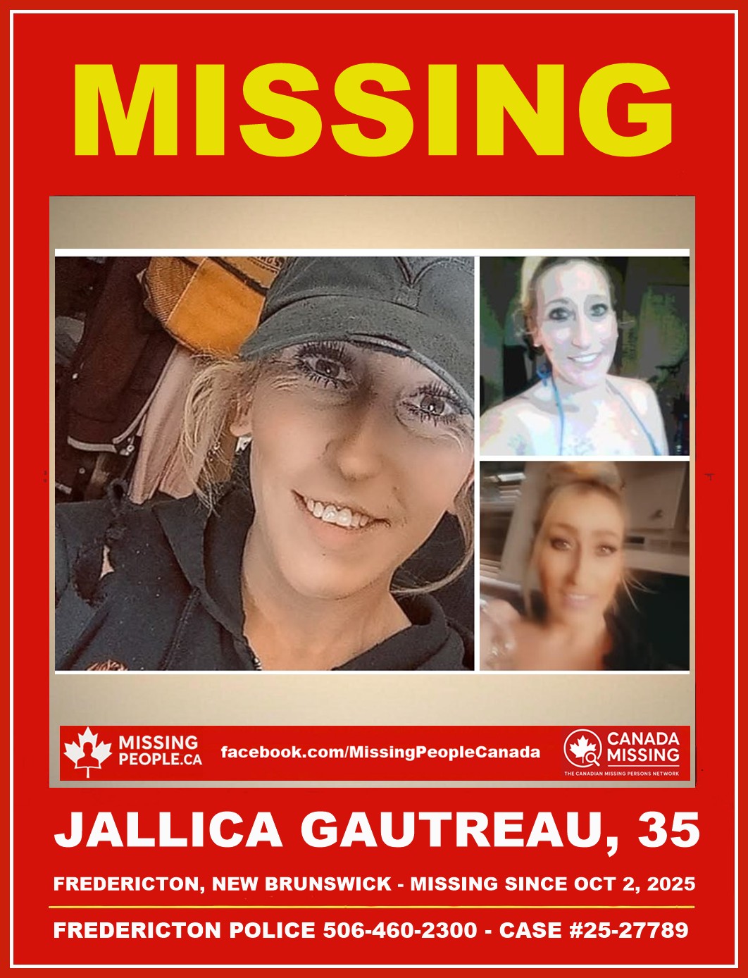 Photo of missing woman Jallica Gautreau, age 35, from Fredericton, New Brunswick.