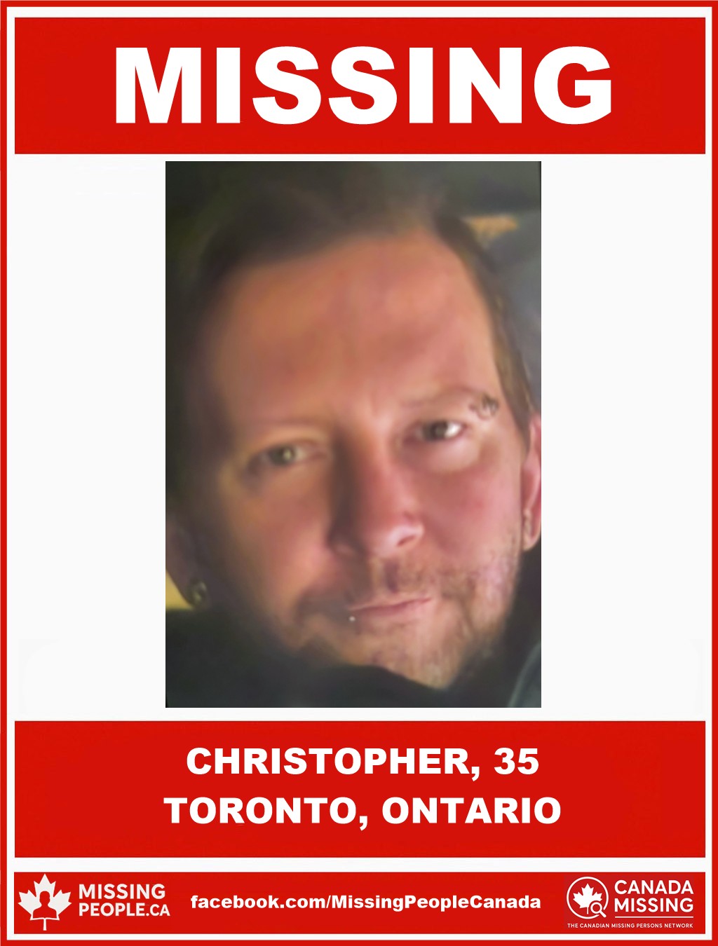 Photo of missing person Christopher, age 35, from Toronto, Ontario.