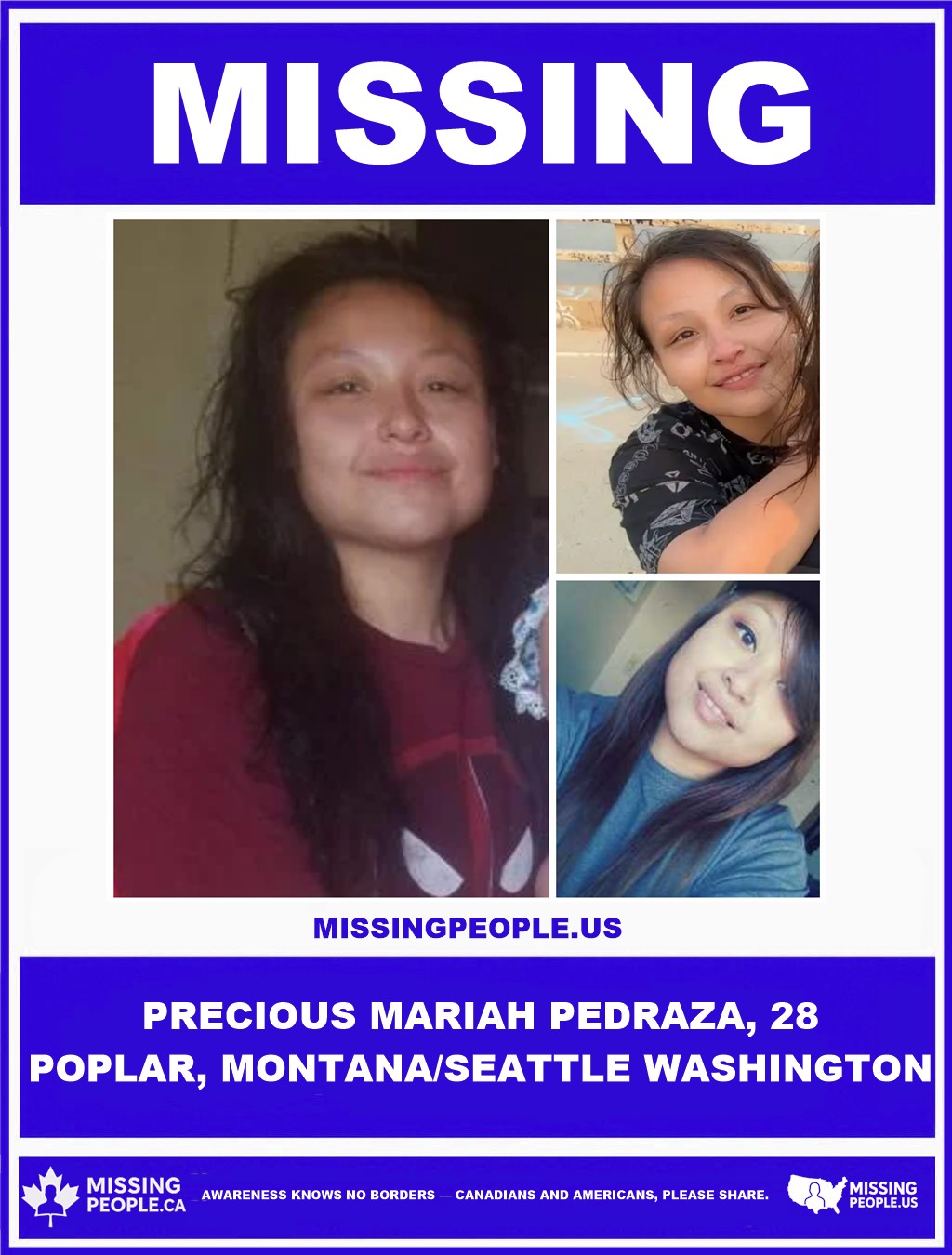 Photo of missing Indigenous woman Precious Mariah Pedraza, age 28, from Poplar, Montana.