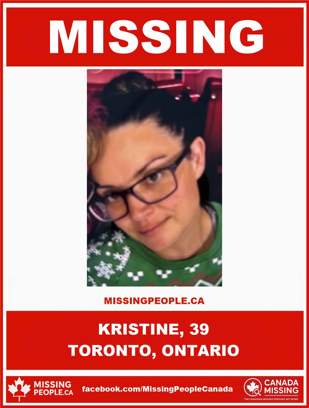 Photo of missing person Kristine, age 39, from Toronto, Ontario.