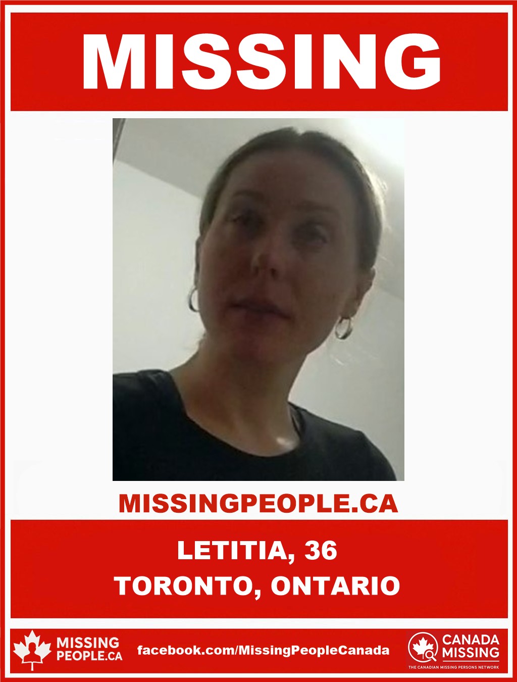 Photo of missing person Letitia, age 36, from Toronto, Ontario.
