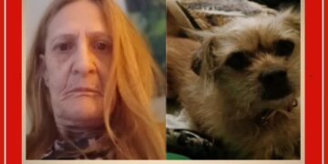 Photo of missing 64-year-old woman Debbie with her dog from Brantford, Ontario.