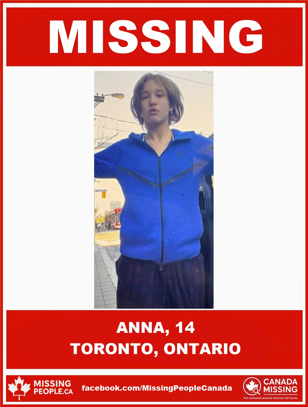 Photo of missing youth Anna, age 14, from Toronto, Ontario.