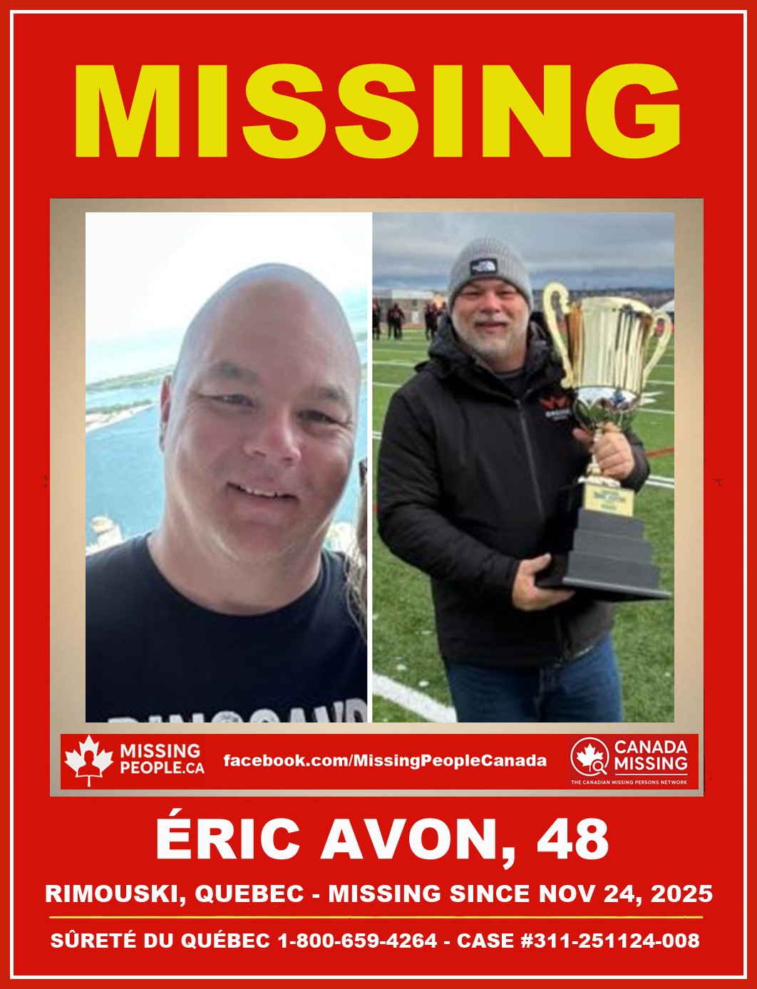 Photo of missing man Éric Avon, age 48, from Rimouski, Quebec.