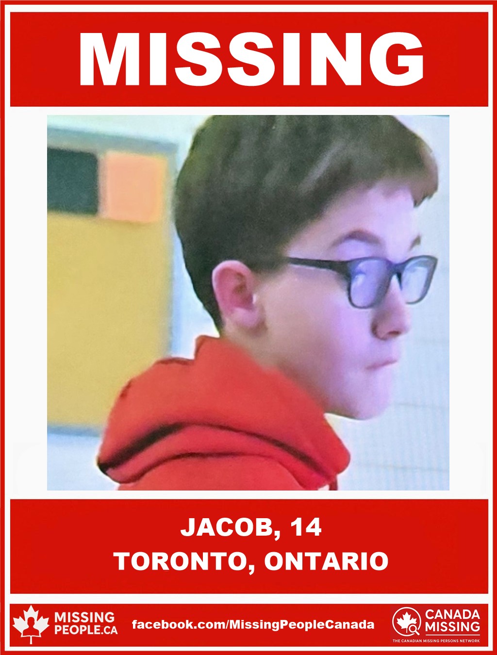 Photo of missing youth Jacob, age 14, from Toronto, Ontario.