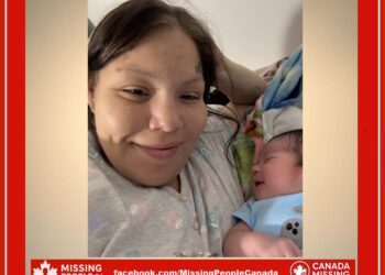 Photo of missing 33-year-old Rita Robson with her 6-week-old baby from Winnipeg, Manitoba.